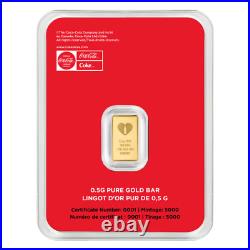 0.5 gram Valentines Day Coca Cola Gold Bar PAMP Suisse