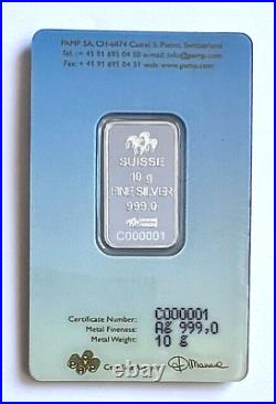 #000001 Rare Buddha 10 Gram. 999 Silver Bar Pamp Suisse Assay $258.88