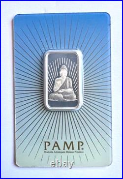 #000001 Rare Buddha 10 Gram. 999 Silver Bar Pamp Suisse Assay $258.88