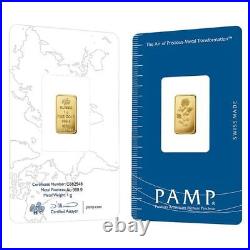 1.0 Gram Pamp Suisse. 999 Rose Bar Pendant Encased in 14k Gold