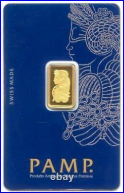 1 2 1/2 Gram. 9999 Fine Gold Bar = PAMP Suisse Sealed on a Card BU