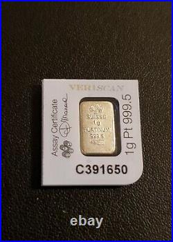 1/2 Gram Gold Bar, Platinum and FIVE (5) Silver (Pamp Suisse AND Valcambi)
