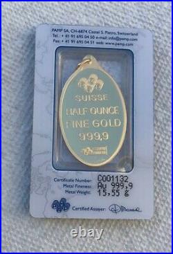 1/2 OZ PAMP Suisse Gold Bar-Fortuna Design Oval Bar/ 15.55 gram