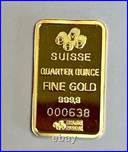 1/4 OZ. Gold Bar PAMP Suisse. 9999 Fine Gold Fortuna Bar w Assay