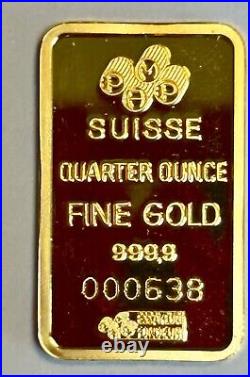 1/4 OZ. Gold Bar PAMP Suisse. 9999 Fine Gold Fortuna Bar w Assay