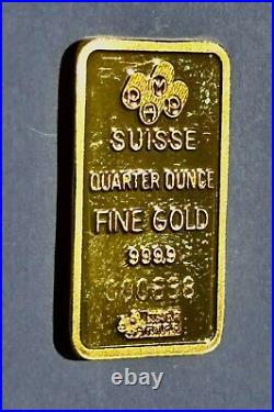 1/4 OZ. Gold Bar PAMP Suisse. 9999 Fine Gold Fortuna Bar w Assay