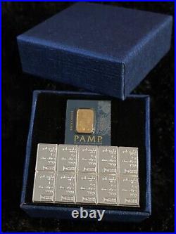 1 GRAM 24K GOLD SWISS PAMP WithCERT & 10x 1-GRAM SILVER 999 PURE VALCAMBI COMBIBAR