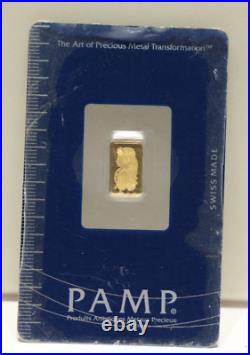 1 Gram 999.9 Gold Bars Suisse Pamp Lady Fortuna B025450