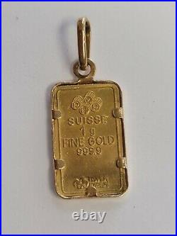 1 Gram. 999 Gold Pamp Suisse Bar & 21k Gold Ornate Bezel Pendant