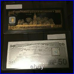 1 Gram 9999 Fine PAMP Suisse Gold Bar & 5 Gram 999 Silver Bar in Souvenir Notes