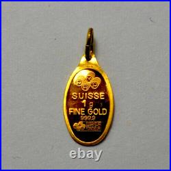 1 Gram 9999 Gold Rose PAMP Suisse Gold Oval Bar Pendant