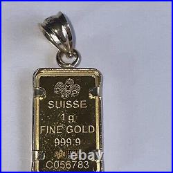 1 Gram Gold Bar Pamp Suisse 999.9 Fine Rosa Rosa In A 14k Gold Bezel