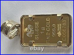 1 Gram Gold Bar Pamp Suisse 999.9 Fine Rosa Rosa In A 14k Gold Bezel