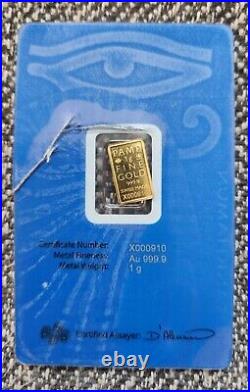 1 Gram Gold Bar Scarce PAMP Suisse Tutankhamun Special Edition