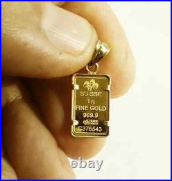 1 Gram Lady Fortuna PAMP Suisse Gold Pendant Set In Real 14k Yellow Gold Frame
