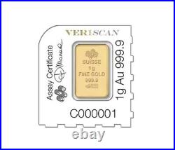 1 Gram PAMP Suisse Lady Fortuna Veriscan Fine Gold Bars (Breakable from 25x1g)