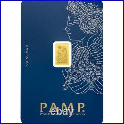 1 Gram Pamp Suisse. 999 Lady Fortuna Bar Pendant 16MMX9.4MM Encased in 14k Gold