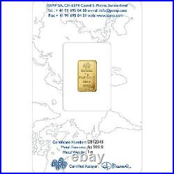 1 Gram Pamp Suisse. 999 Liberty Bar Pendant 16MMX9.4MM Encased in 14k Gold