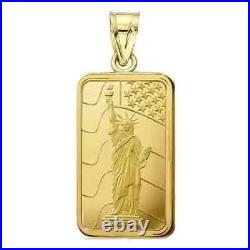 1 Gram Pamp Suisse. 999 Liberty Bar Pendant 16MMX9.4MM Encased in 14k Gold FN