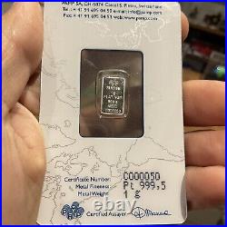 1 Gram Platinum Bar PAMP Suisse Statue of Liberty Bullion Coin Low Serial #50