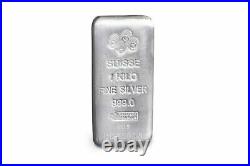 1 Kilo 32.15 oz Silver PAMP Suisse Silver Cast. 999 Fine Silver Bar