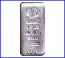 1 Kilo PAMP Suisse. 999 Fine Silver Cast Bar- SKU# A028