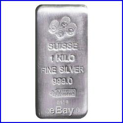1 Kilo PAMP Suisse Silver Cast Bar. 999 Fine with Assay Card