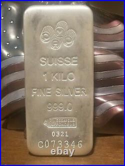 1 Kilo PAMP Suisse Silver Cast Bar. 999 Fine with Assay Card IN STOCK
