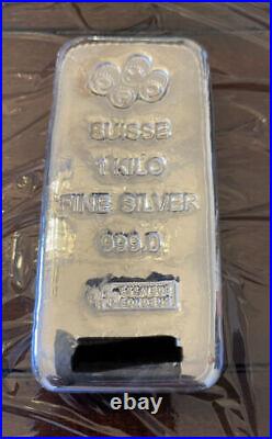 1 Kilo PAMP Suisse Silver Cast Bar 999 Fine with Assay Card In Serial Numbers