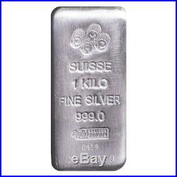 1 Kilo PAMP Suisse Silver Cast Bar. 999 Fine (withAssay)
