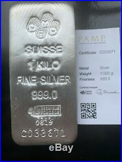 1 Kilo Pamp Suisse Fine Silver 999.0 Certified
