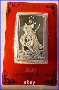 1 OZ 2020 999 SILVER LUNAR RAT PAMP SUISSE SEALED with cover. Pics of item