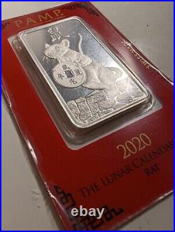 1 OZ 2020 999 SILVER LUNAR RAT PAMP SUISSE SEALED with cover. Pics of item