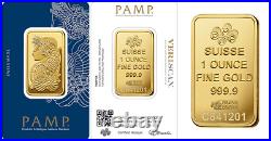 1 Ounce Gold Bar PAMP Suisse Lady Fortuna Veriscan. 9999 Fine (In Assay/Sealed)