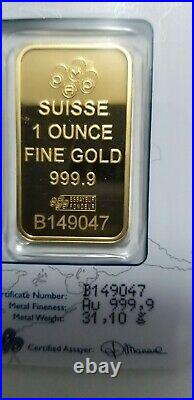 1 Ounce Pamp Suisse. 9999 Fine Gold Bar Lady Fortuna 1oz