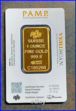 1 Ounce Pamp Suisse. 9999 Fine Gold Bar Lady Fortuna, Sealed. Veriscan