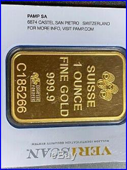 1 Ounce Pamp Suisse. 9999 Fine Gold Bar Lady Fortuna, Sealed. Veriscan