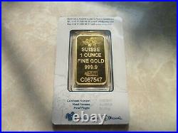 1 Ounce Pamp Suisse Lady Fortuna. 9999 Fine Gold Bar 1oz. With Veriscan