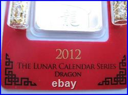 1 Oz. 999 Pure Silver 2012 Pamp Suisse China Year Of The Dragon Mint Bar + Gold