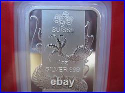 1 Oz. 999 Pure Silver 2012 Pamp Suisse China Year Of The Dragon Mint Bar + Gold