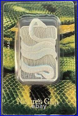 1 Oz. 9999 Fine Silver Pamp Natures Grip Green Anaconda Bar Pamp Suisse Swiss