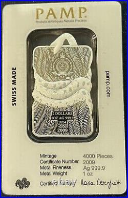 1 Oz. 9999 Fine Silver Pamp Natures Grip Green Anaconda Bar Pamp Suisse Swiss