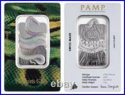 1 Oz. 9999 Fine Silver Pamp Natures Grip Green Anaconda Bar Pamp Suisse Swiss