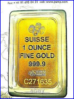 1 Oz Gold Bar PAMP Suisse Suisse Design 999.9 Fine in Sealed Assay