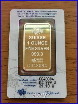 1 Oz Pamp Suisse Lady Fortuna Silver Bar