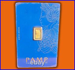 1 gram 24K Gold Pamp Suisse Fortuna Gold Minted Bar Clear Viewing in Gift Pouch