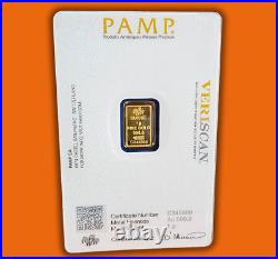 1 gram 24K Gold Pamp Suisse Fortuna Gold Minted Bar Clear Viewing in Gift Pouch