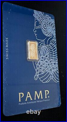 1 gram. 9999 Fine GOLD Bar PAMP Suisse Lady Fortuna Veriscan in Assay Card