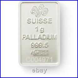 1 gram Fine PALLADIUM Bar 999.5 PAMP Suisse Lady Fortuna BU sealed