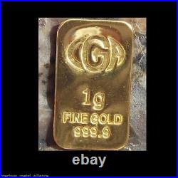 1 gram GOLD CGA BULLION HAPPY HOLIDAY Gold Bar (In Assay) IDEAL STOCKING STUFFER